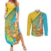 Issyk Mystery Kazakhstan Golden Man Couples Matching Summer Maxi Dress and Long Sleeve Button Shirt LT9 - Wonder Print Shop