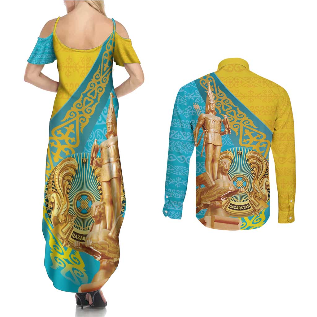Issyk Mystery Kazakhstan Golden Man Couples Matching Summer Maxi Dress and Long Sleeve Button Shirt LT9 - Wonder Print Shop