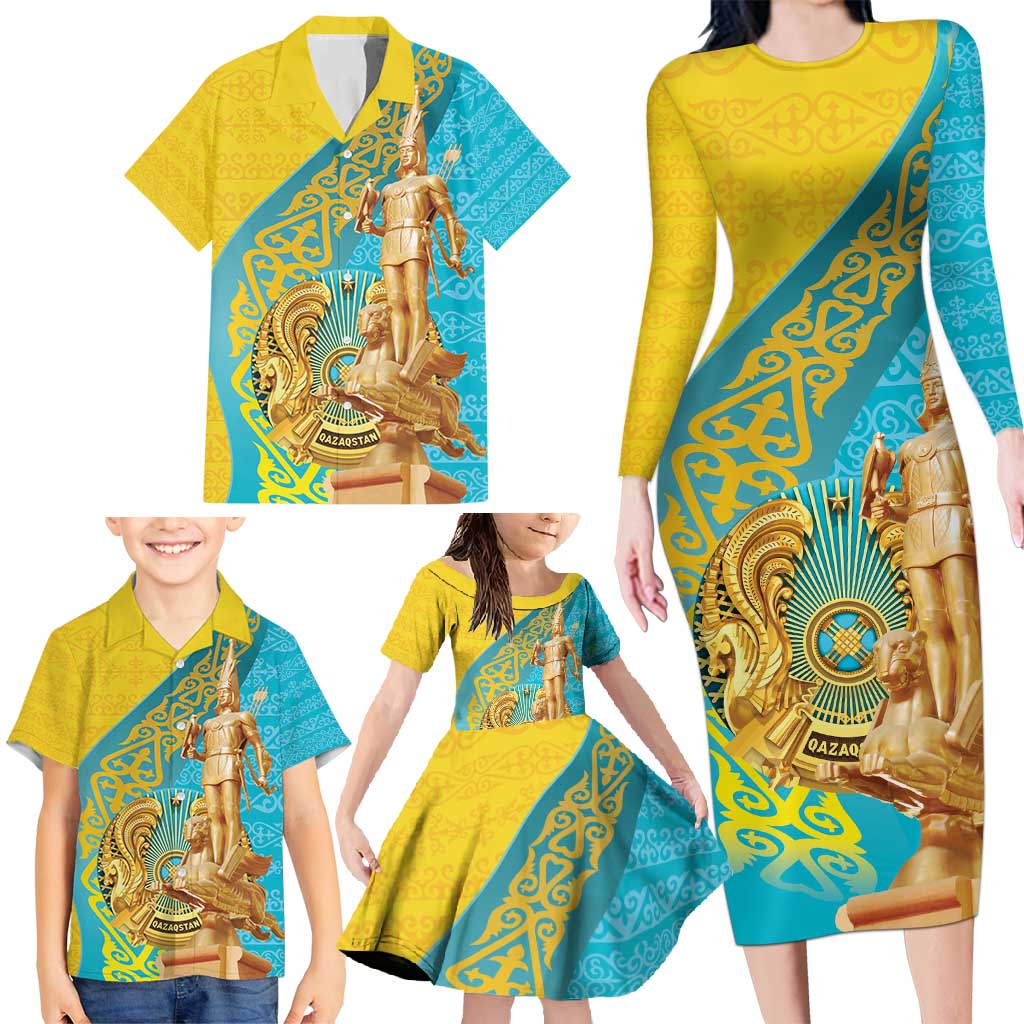Issyk Mystery Kazakhstan Golden Man Family Matching Long Sleeve Bodycon Dress and Hawaiian Shirt LT9 - Wonder Print Shop