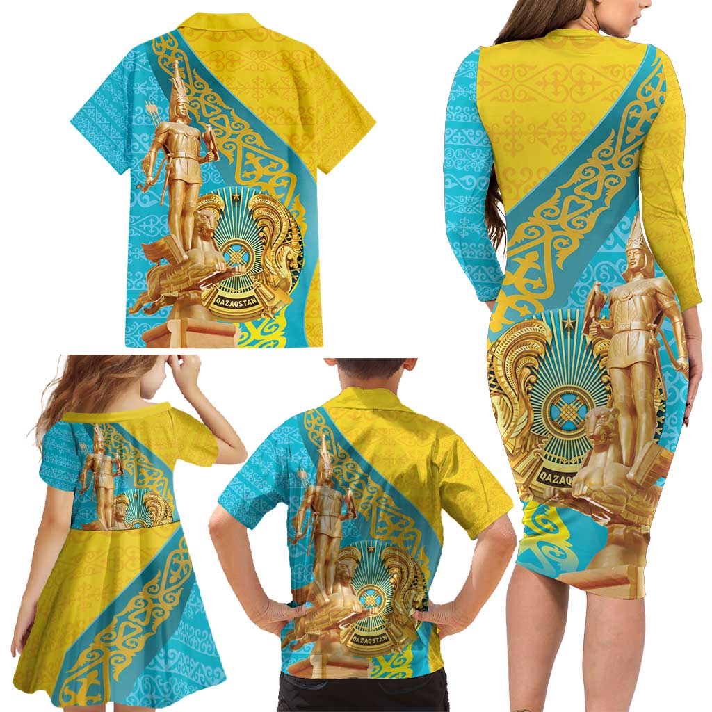 Issyk Mystery Kazakhstan Golden Man Family Matching Long Sleeve Bodycon Dress and Hawaiian Shirt LT9 - Wonder Print Shop