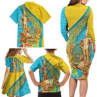 Issyk Mystery Kazakhstan Golden Man Family Matching Long Sleeve Bodycon Dress and Hawaiian Shirt LT9 - Wonder Print Shop
