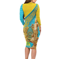Issyk Mystery Kazakhstan Golden Man Family Matching Long Sleeve Bodycon Dress and Hawaiian Shirt LT9 - Wonder Print Shop