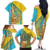 Issyk Mystery Kazakhstan Golden Man Family Matching Off The Shoulder Long Sleeve Dress and Hawaiian Shirt - Wonder Print Shop
