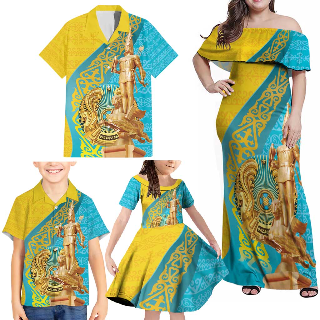 Issyk Mystery Kazakhstan Golden Man Family Matching Off Shoulder Maxi Dress and Hawaiian Shirt LT9 - Wonder Print Shop