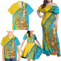 Issyk Mystery Kazakhstan Golden Man Family Matching Off Shoulder Maxi Dress and Hawaiian Shirt LT9 - Wonder Print Shop