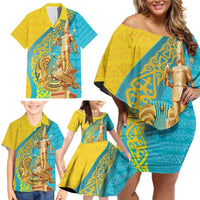 Issyk Mystery Kazakhstan Golden Man Family Matching Off Shoulder Short Dress and Hawaiian Shirt LT9 - Wonder Print Shop