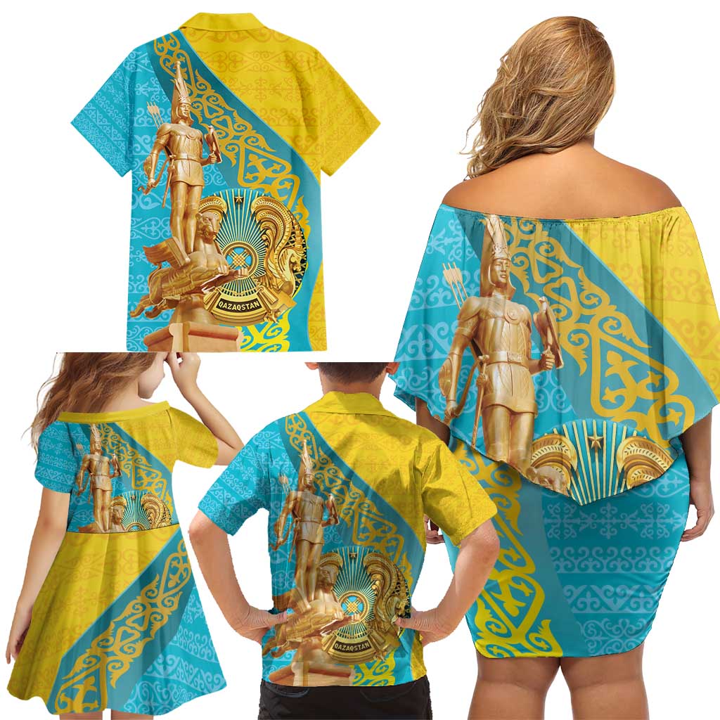 Issyk Mystery Kazakhstan Golden Man Family Matching Off Shoulder Short Dress and Hawaiian Shirt LT9 - Wonder Print Shop