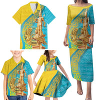 Issyk Mystery Kazakhstan Golden Man Family Matching Puletasi and Hawaiian Shirt - Wonder Print Shop