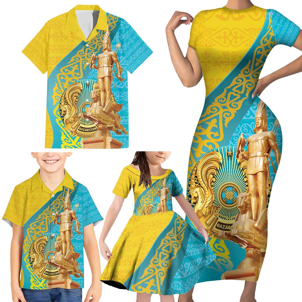 Issyk Mystery Kazakhstan Golden Man Family Matching Short Sleeve Bodycon Dress and Hawaiian Shirt - Wonder Print Shop