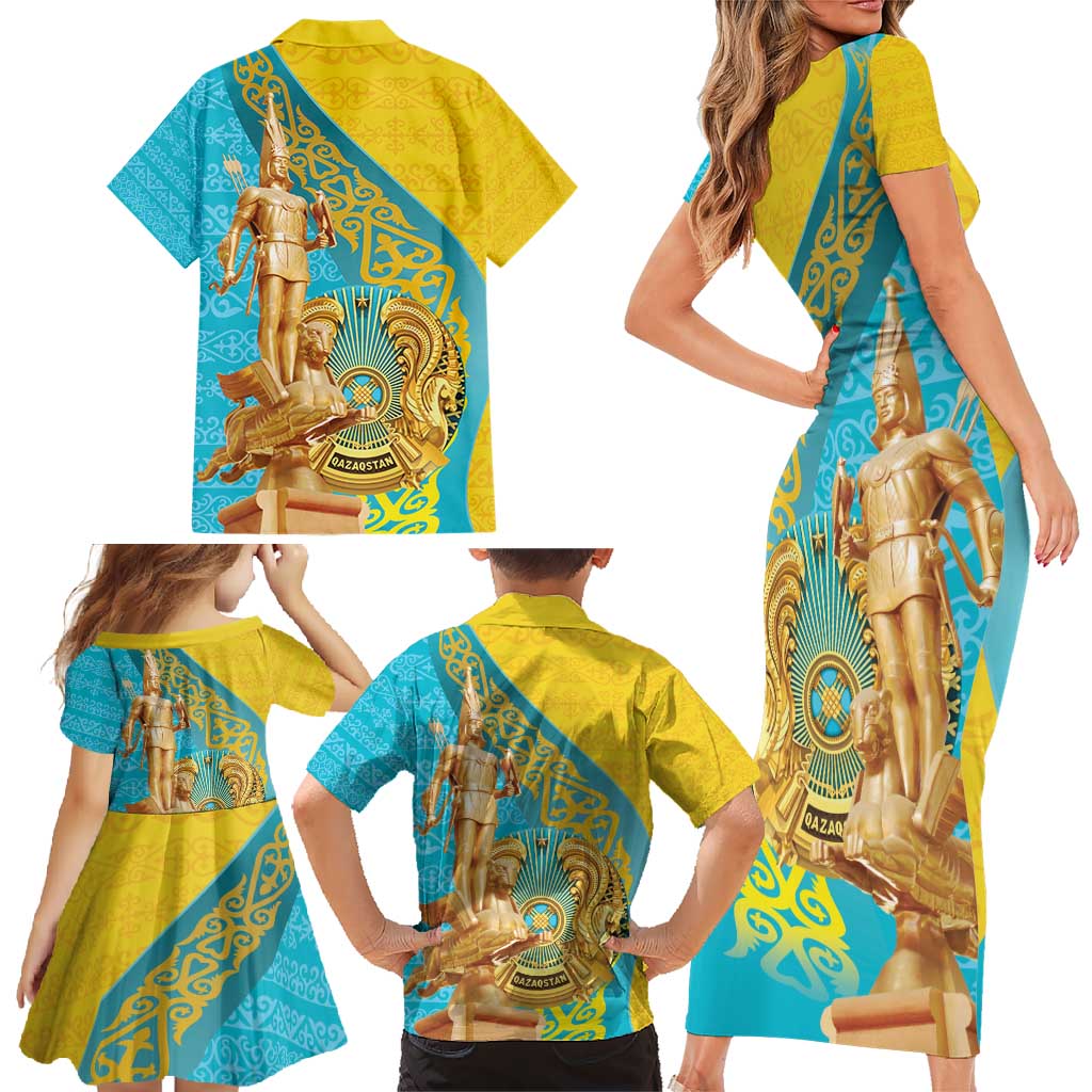 Issyk Mystery Kazakhstan Golden Man Family Matching Short Sleeve Bodycon Dress and Hawaiian Shirt - Wonder Print Shop