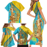 Issyk Mystery Kazakhstan Golden Man Family Matching Short Sleeve Bodycon Dress and Hawaiian Shirt - Wonder Print Shop