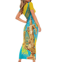 Issyk Mystery Kazakhstan Golden Man Family Matching Short Sleeve Bodycon Dress and Hawaiian Shirt - Wonder Print Shop