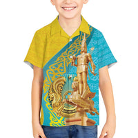 Issyk Mystery Kazakhstan Golden Man Family Matching Short Sleeve Bodycon Dress and Hawaiian Shirt - Wonder Print Shop