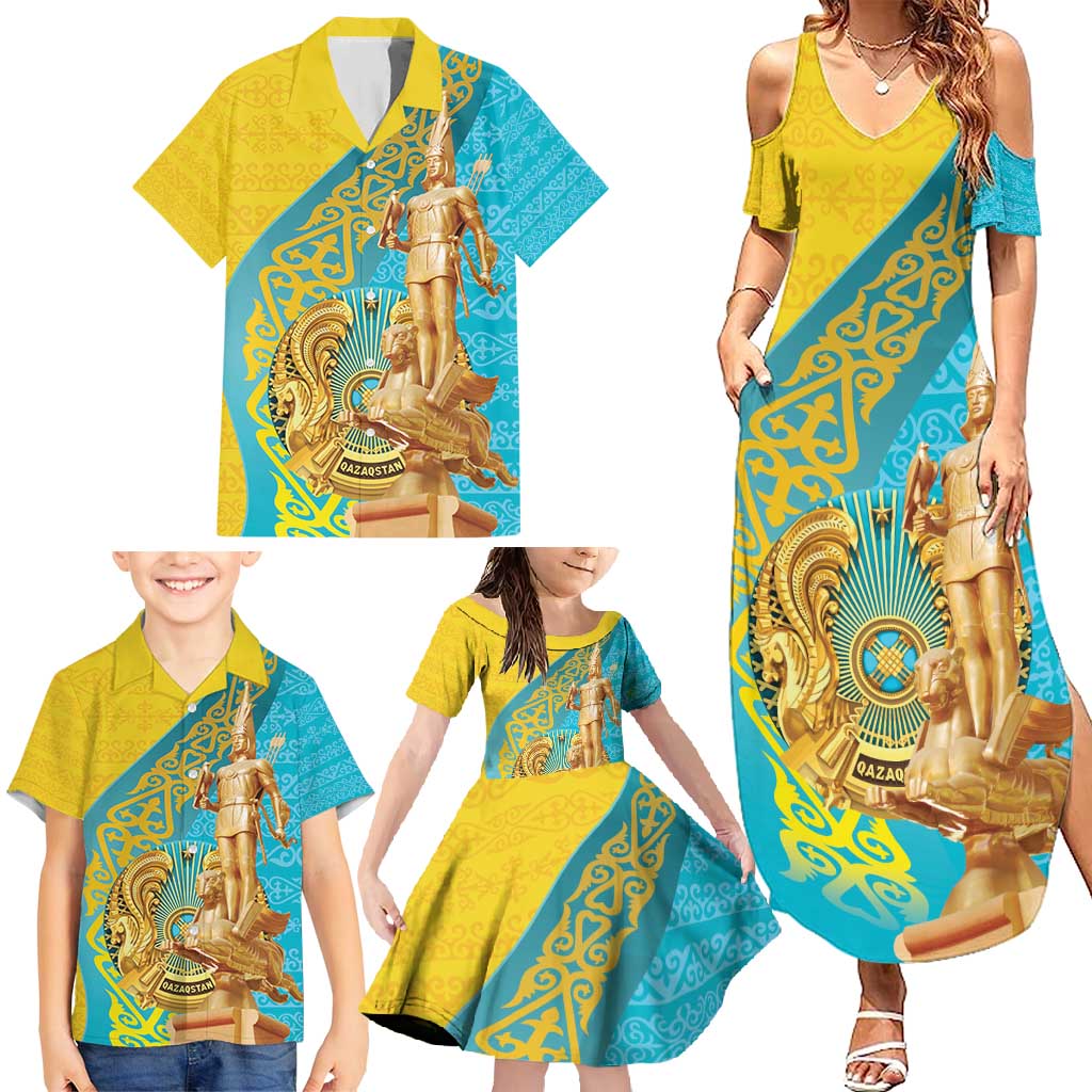 Issyk Mystery Kazakhstan Golden Man Family Matching Summer Maxi Dress and Hawaiian Shirt - Wonder Print Shop