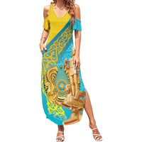 Issyk Mystery Kazakhstan Golden Man Family Matching Summer Maxi Dress and Hawaiian Shirt - Wonder Print Shop