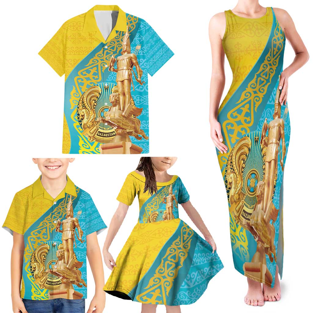 Issyk Mystery Kazakhstan Golden Man Family Matching Tank Maxi Dress and Hawaiian Shirt - Wonder Print Shop