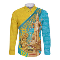 Issyk Mystery Kazakhstan Golden Man Long Sleeve Button Shirt - Wonder Print Shop