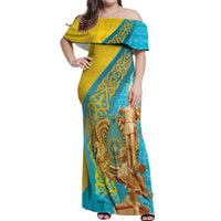 Issyk Mystery Kazakhstan Golden Man Off Shoulder Maxi Dress - Wonder Print Shop