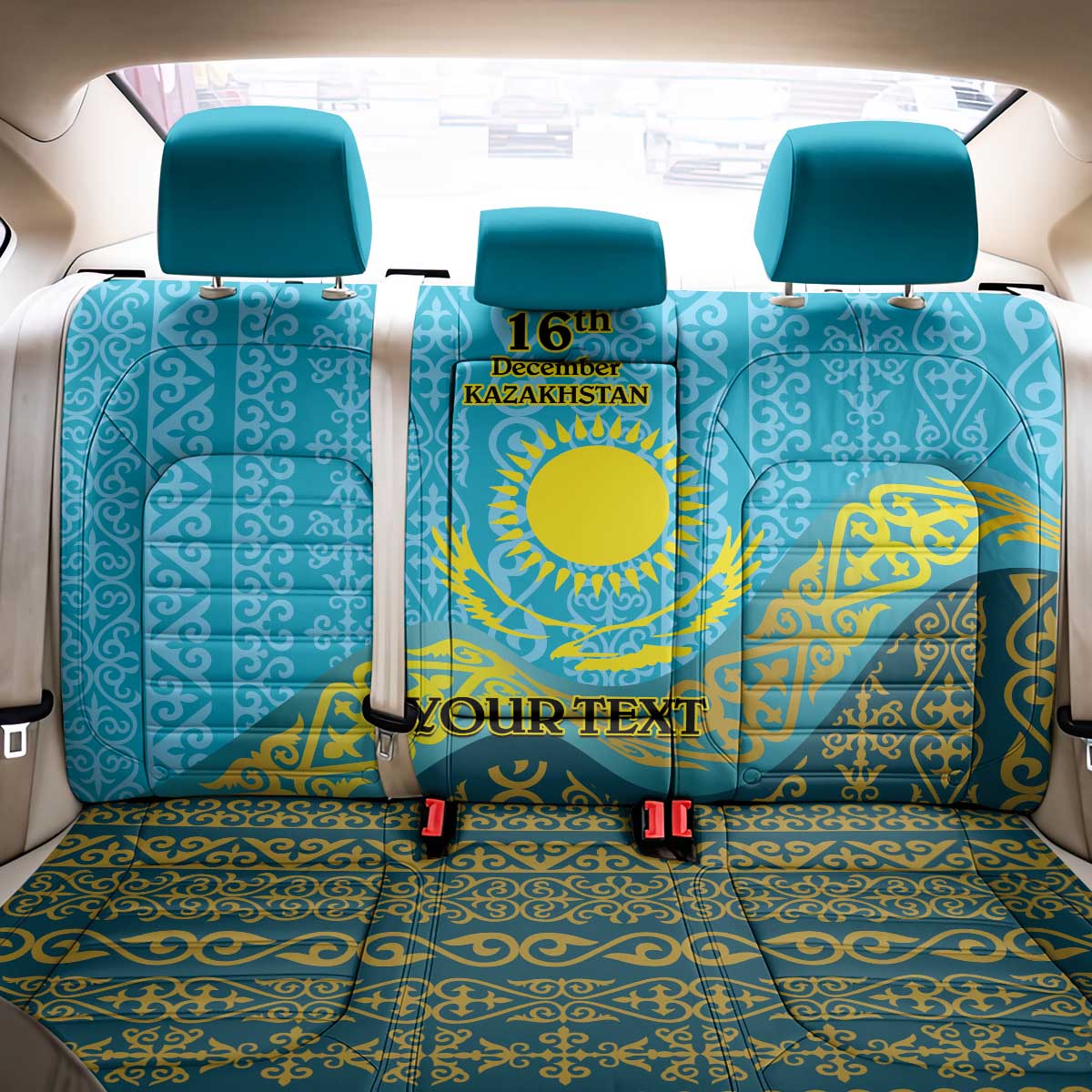 Kazakhstan Independence Day Personalized Back Car Seat Cover 16 December with Kazakh Pattern LT9 - Wonder Print Shop