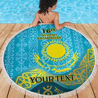 Kazakhstan Independence Day Personalized Beach Blanket 16 December with Kazakh Pattern LT9 - Wonder Print Shop
