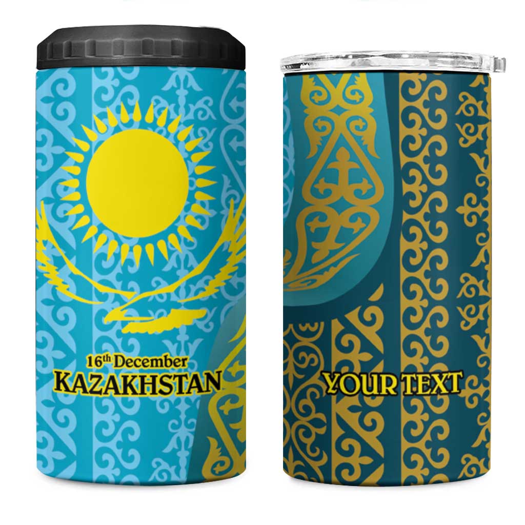 Kazakhstan Independence Day Personalized 4 in 1 Can Cooler Tumbler 16 December with Kazakh Pattern LT9 - Wonder Print Shop