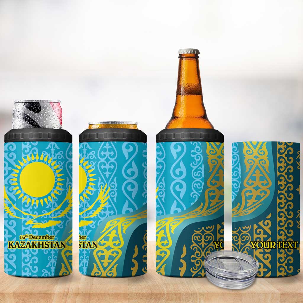 Kazakhstan Independence Day Personalized 4 in 1 Can Cooler Tumbler 16 December with Kazakh Pattern LT9 - Wonder Print Shop