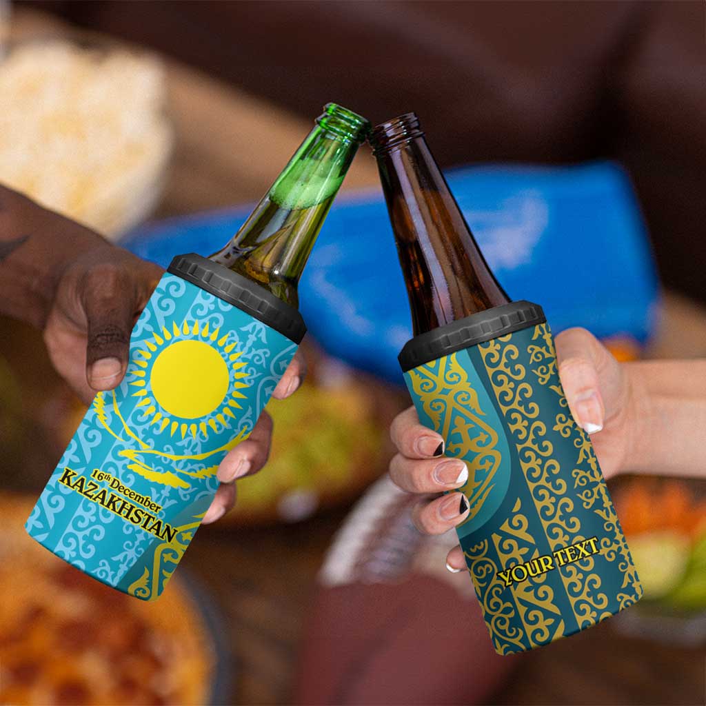 Kazakhstan Independence Day Personalized 4 in 1 Can Cooler Tumbler 16 December with Kazakh Pattern LT9 - Wonder Print Shop
