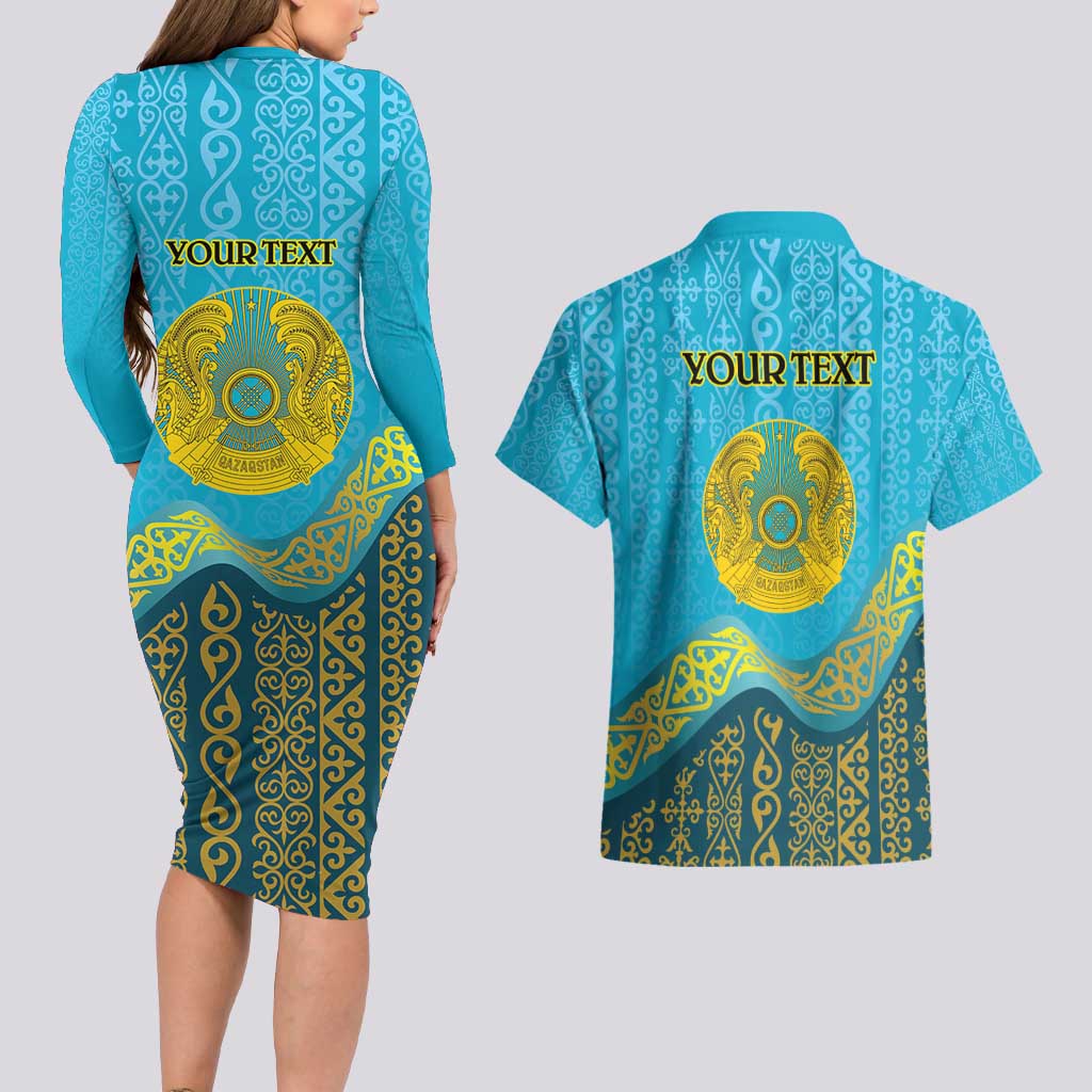 Kazakhstan Independence Day Personalized Couples Matching Long Sleeve Bodycon Dress and Hawaiian Shirt 16 December with Kazakh Pattern LT9 - Wonder Print Shop