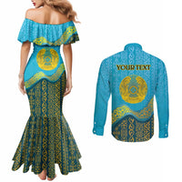 Kazakhstan Independence Day Personalized Couples Matching Mermaid Dress and Long Sleeve Button Shirt 16 December with Kazakh Pattern