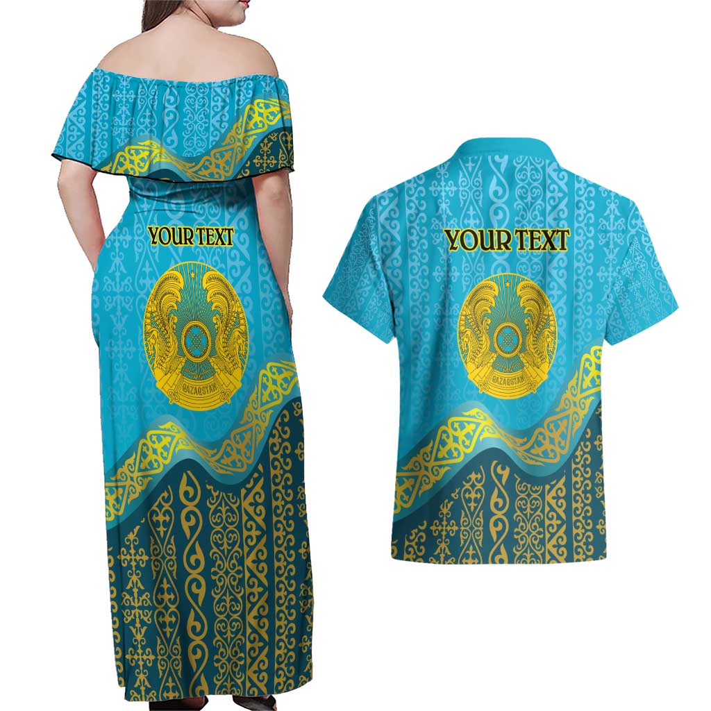Kazakhstan Independence Day Personalized Couples Matching Off Shoulder Maxi Dress and Hawaiian Shirt 16 December with Kazakh Pattern LT9 - Wonder Print Shop