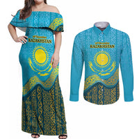 Kazakhstan Independence Day Personalized Couples Matching Off Shoulder Maxi Dress and Long Sleeve Button Shirt 16 December with Kazakh Pattern LT9 - Wonder Print Shop