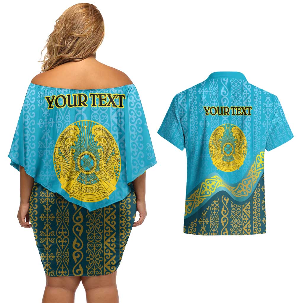 Kazakhstan Independence Day Personalized Couples Matching Off Shoulder Short Dress and Hawaiian Shirt 16 December with Kazakh Pattern LT9 - Wonder Print Shop