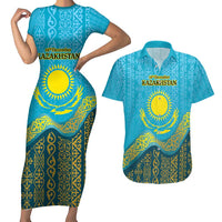 Kazakhstan Independence Day Personalized Couples Matching Short Sleeve Bodycon Dress and Hawaiian Shirt 16 December with Kazakh Pattern LT9 - Wonder Print Shop