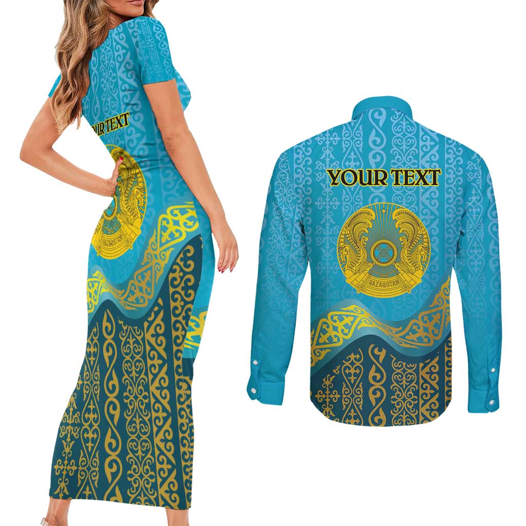 Kazakhstan Independence Day Personalized Couples Matching Short Sleeve Bodycon Dress and Long Sleeve Button Shirt 16 December with Kazakh Pattern LT9 - Wonder Print Shop