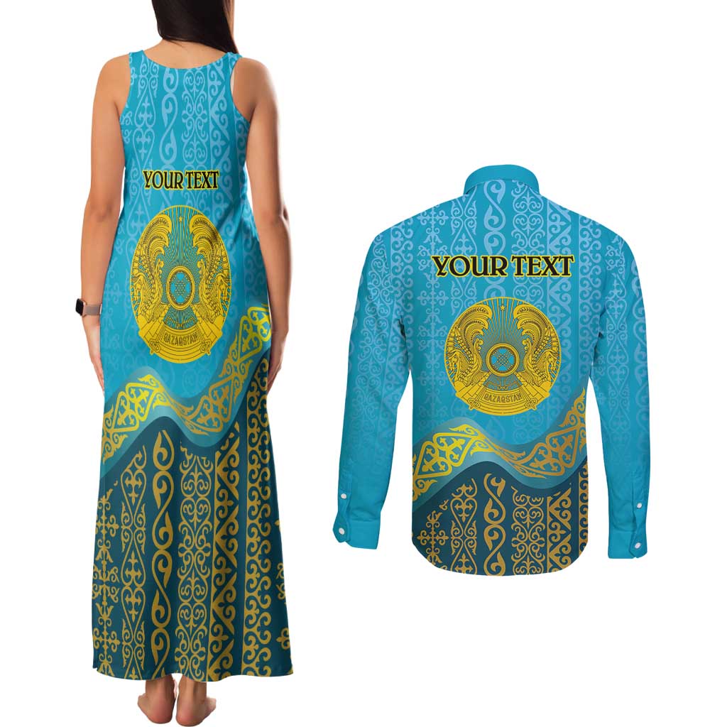 Kazakhstan Independence Day Personalized Couples Matching Tank Maxi Dress and Long Sleeve Button Shirt 16 December with Kazakh Pattern LT9 - Wonder Print Shop