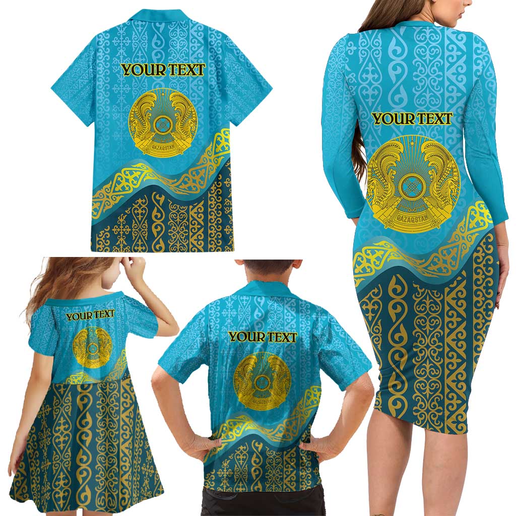Kazakhstan Independence Day Personalized Family Matching Long Sleeve Bodycon Dress and Hawaiian Shirt 16 December with Kazakh Pattern LT9 - Wonder Print Shop