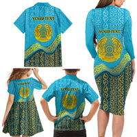 Kazakhstan Independence Day Personalized Family Matching Long Sleeve Bodycon Dress and Hawaiian Shirt 16 December with Kazakh Pattern LT9 - Wonder Print Shop