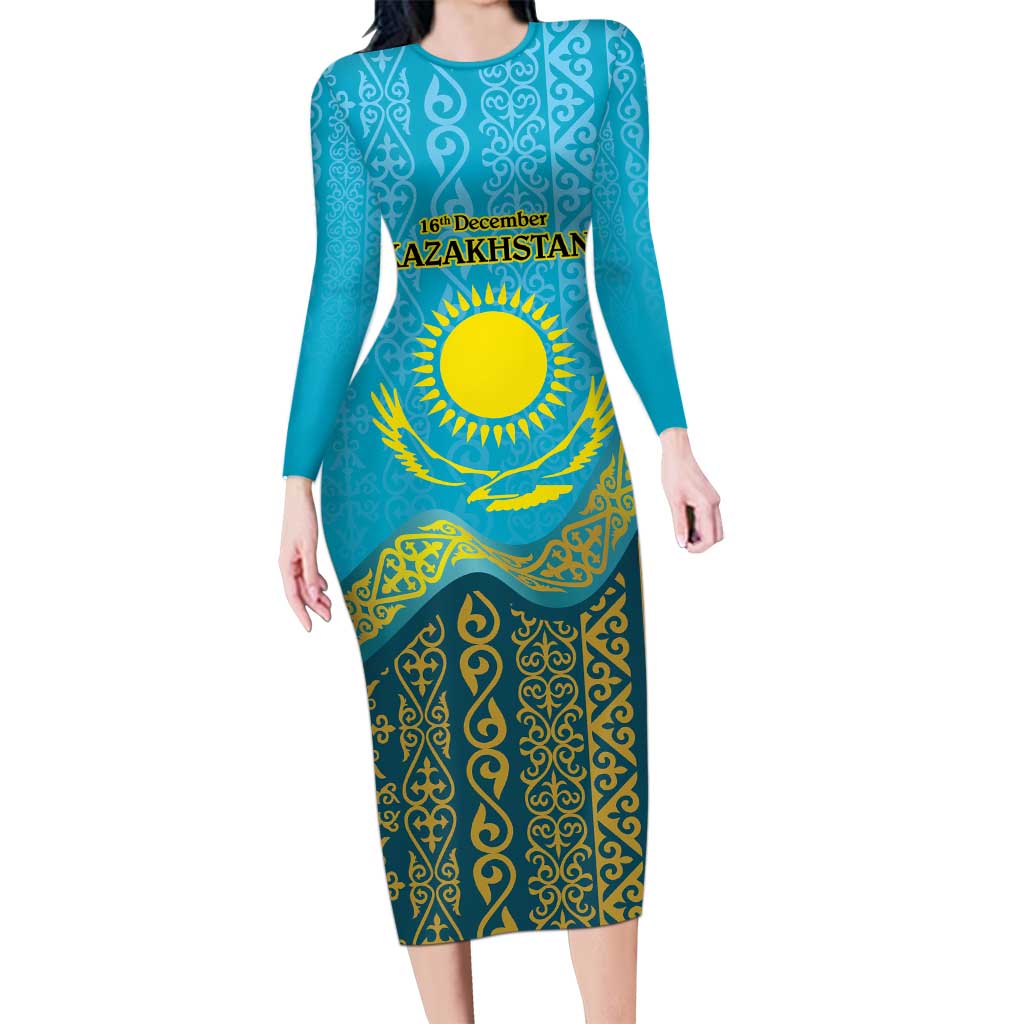 Kazakhstan Independence Day Personalized Family Matching Long Sleeve Bodycon Dress and Hawaiian Shirt 16 December with Kazakh Pattern LT9 - Wonder Print Shop