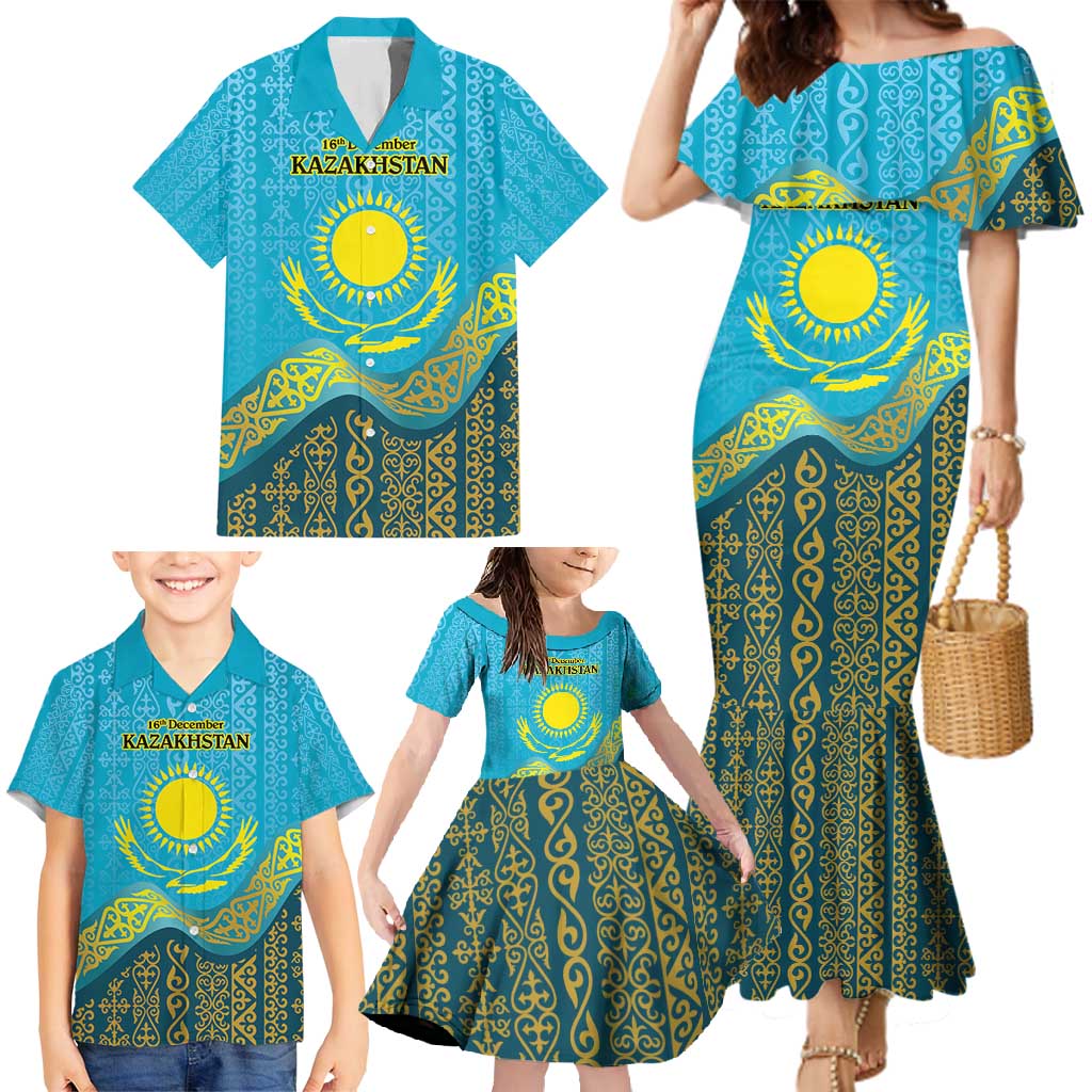 Kazakhstan Independence Day Personalized Family Matching Mermaid Dress and Hawaiian Shirt 16 December with Kazakh Pattern LT9 - Wonder Print Shop