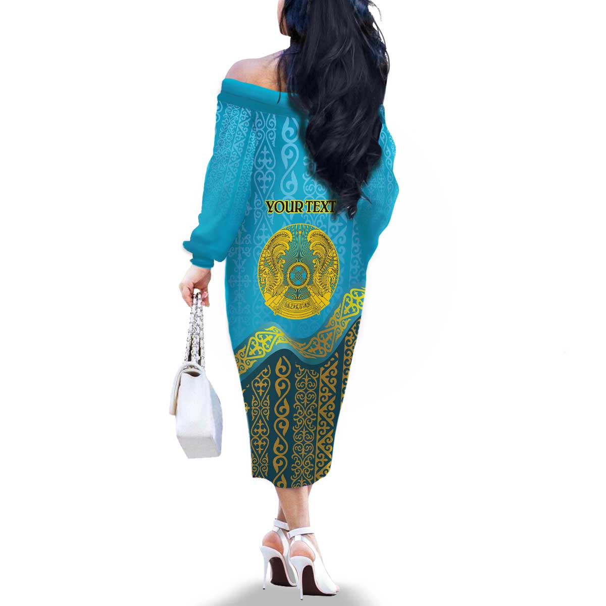 Kazakhstan Independence Day Personalized Family Matching Off The Shoulder Long Sleeve Dress and Hawaiian Shirt 16 December with Kazakh Pattern - Wonder Print Shop