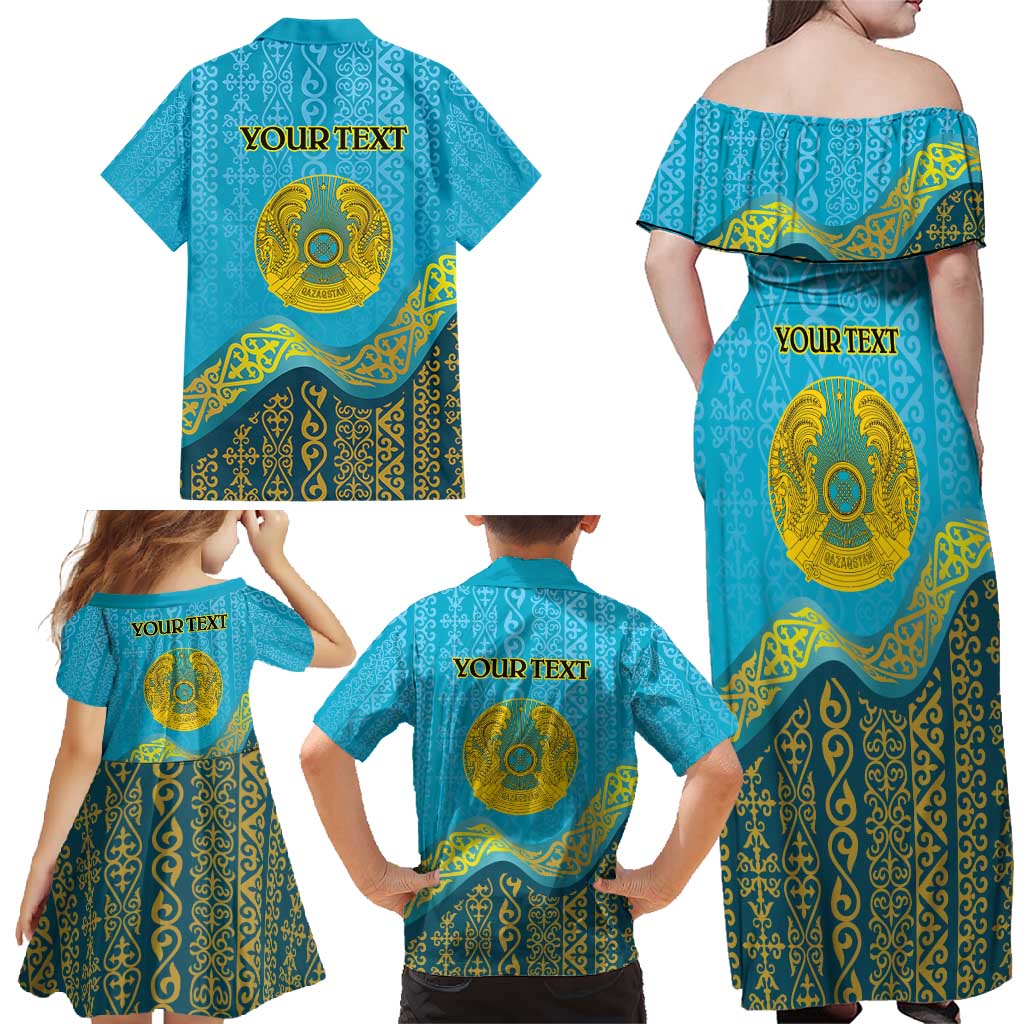 Kazakhstan Independence Day Personalized Family Matching Off Shoulder Maxi Dress and Hawaiian Shirt 16 December with Kazakh Pattern LT9 - Wonder Print Shop