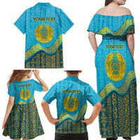 Kazakhstan Independence Day Personalized Family Matching Off Shoulder Maxi Dress and Hawaiian Shirt 16 December with Kazakh Pattern LT9 - Wonder Print Shop