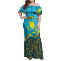 Kazakhstan Independence Day Personalized Family Matching Off Shoulder Maxi Dress and Hawaiian Shirt 16 December with Kazakh Pattern LT9 - Wonder Print Shop