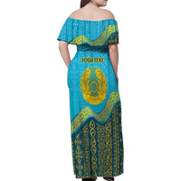 Kazakhstan Independence Day Personalized Family Matching Off Shoulder Maxi Dress and Hawaiian Shirt 16 December with Kazakh Pattern LT9 - Wonder Print Shop
