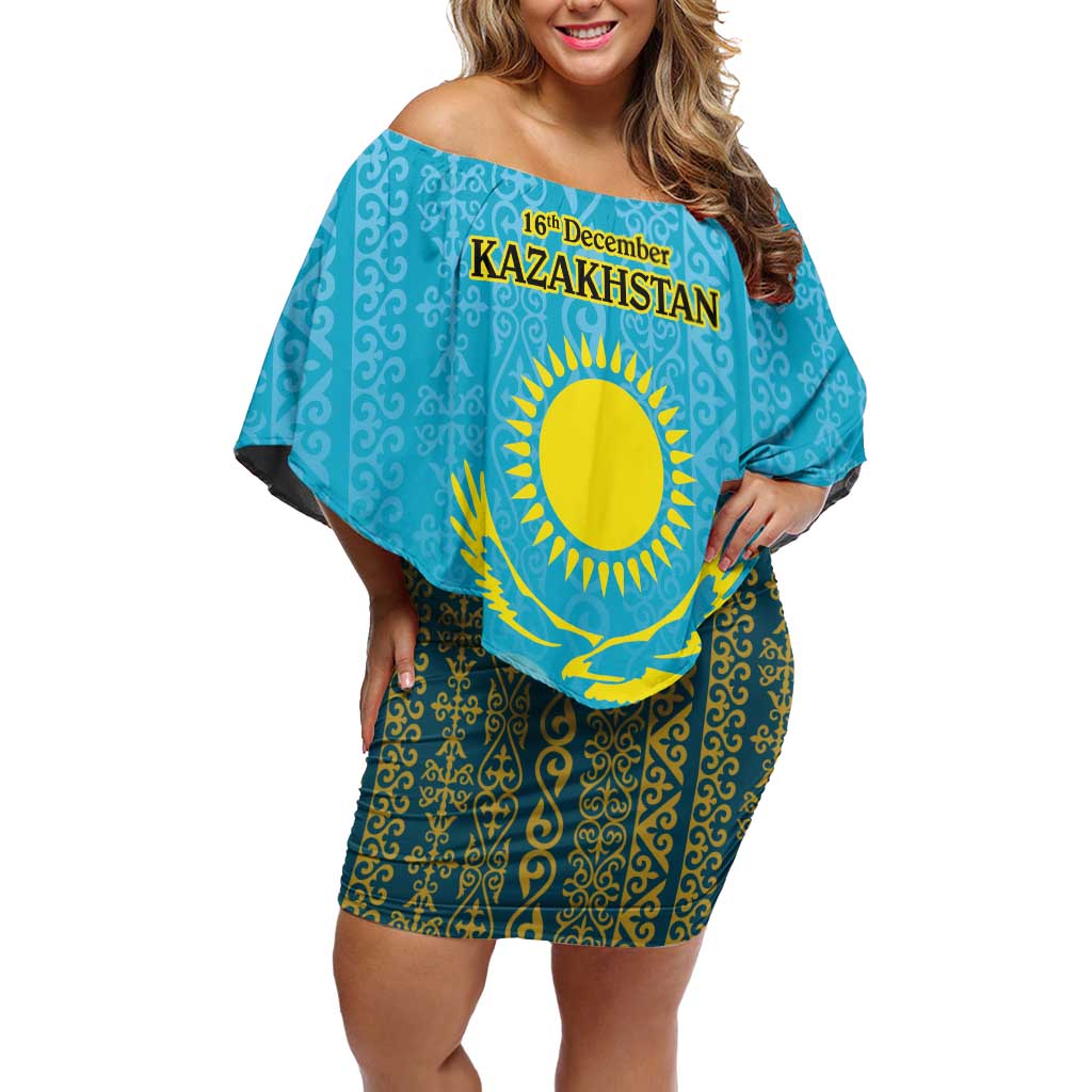 Kazakhstan Independence Day Personalized Family Matching Off Shoulder Short Dress and Hawaiian Shirt 16 December with Kazakh Pattern LT9 - Wonder Print Shop