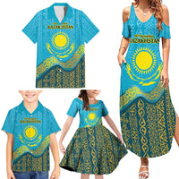 Kazakhstan Independence Day Personalized Family Matching Summer Maxi Dress and Hawaiian Shirt 16 December with Kazakh Pattern - Wonder Print Shop