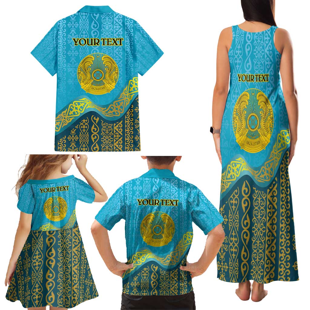 Kazakhstan Independence Day Personalized Family Matching Tank Maxi Dress and Hawaiian Shirt 16 December with Kazakh Pattern - Wonder Print Shop