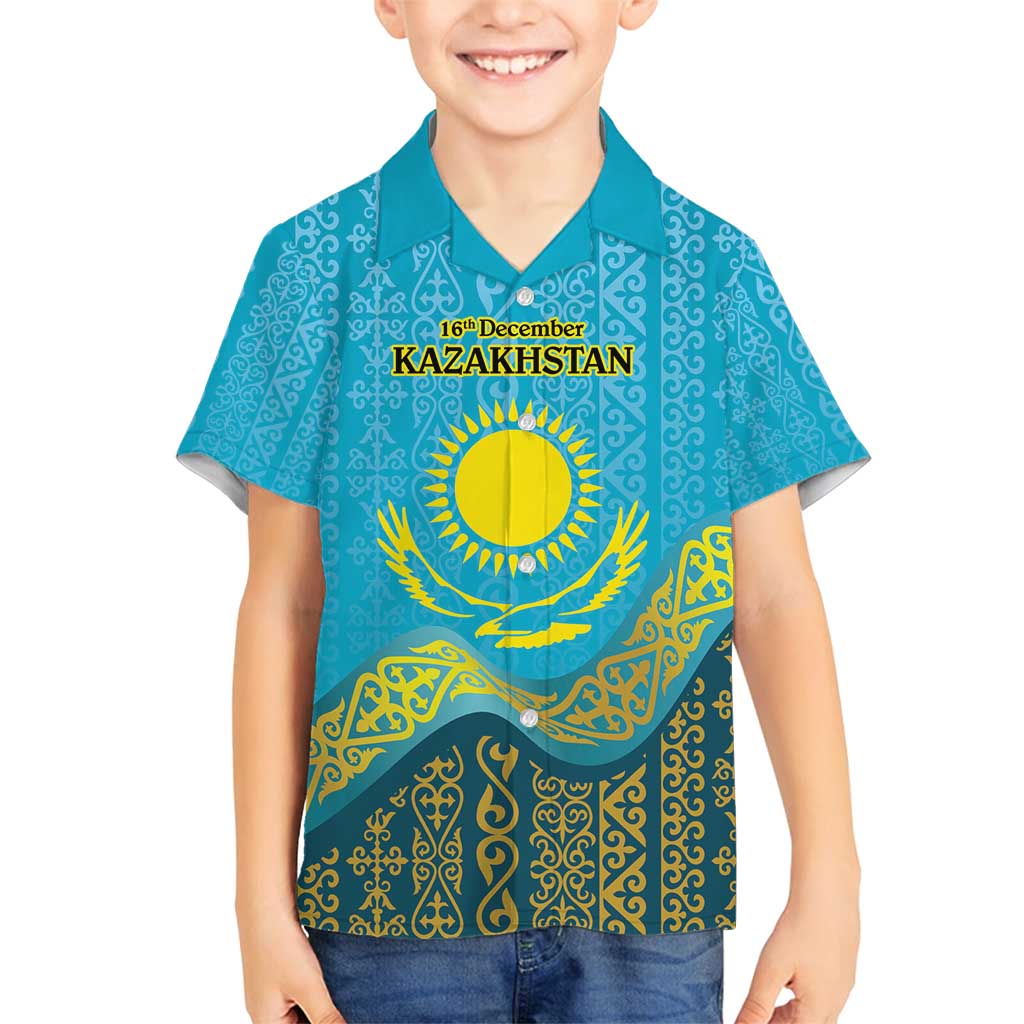 Kazakhstan Independence Day Personalized Family Matching Tank Maxi Dress and Hawaiian Shirt 16 December with Kazakh Pattern - Wonder Print Shop