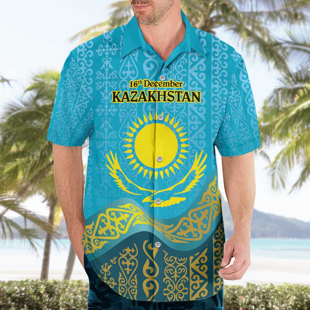 Kazakhstan Independence Day Personalized Hawaiian Shirt 16 December with Kazakh Pattern - Wonder Print Shop