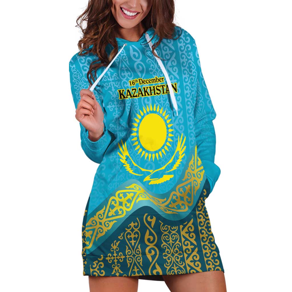 Kazakhstan Independence Day Personalized Hoodie Dress 16 December with Kazakh Pattern - Wonder Print Shop